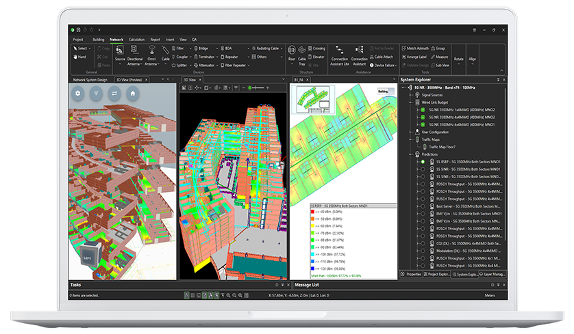 3D visualizations of an office building.